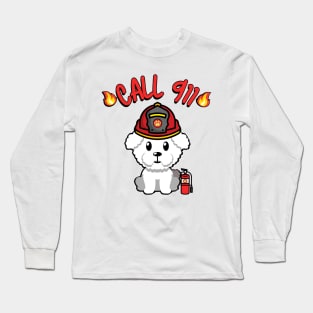 Cute furry dog is a firefighter Long Sleeve T-Shirt